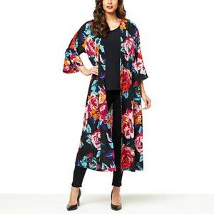 NWT IMAN Global Chic Printed Empire-Waist Maxi Duster Size M